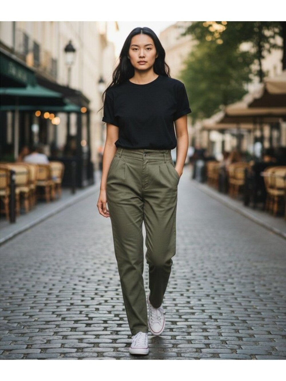 Treasure & Bond Womens Green Pleated Tapered Pants 8 Lightweight Casual Style